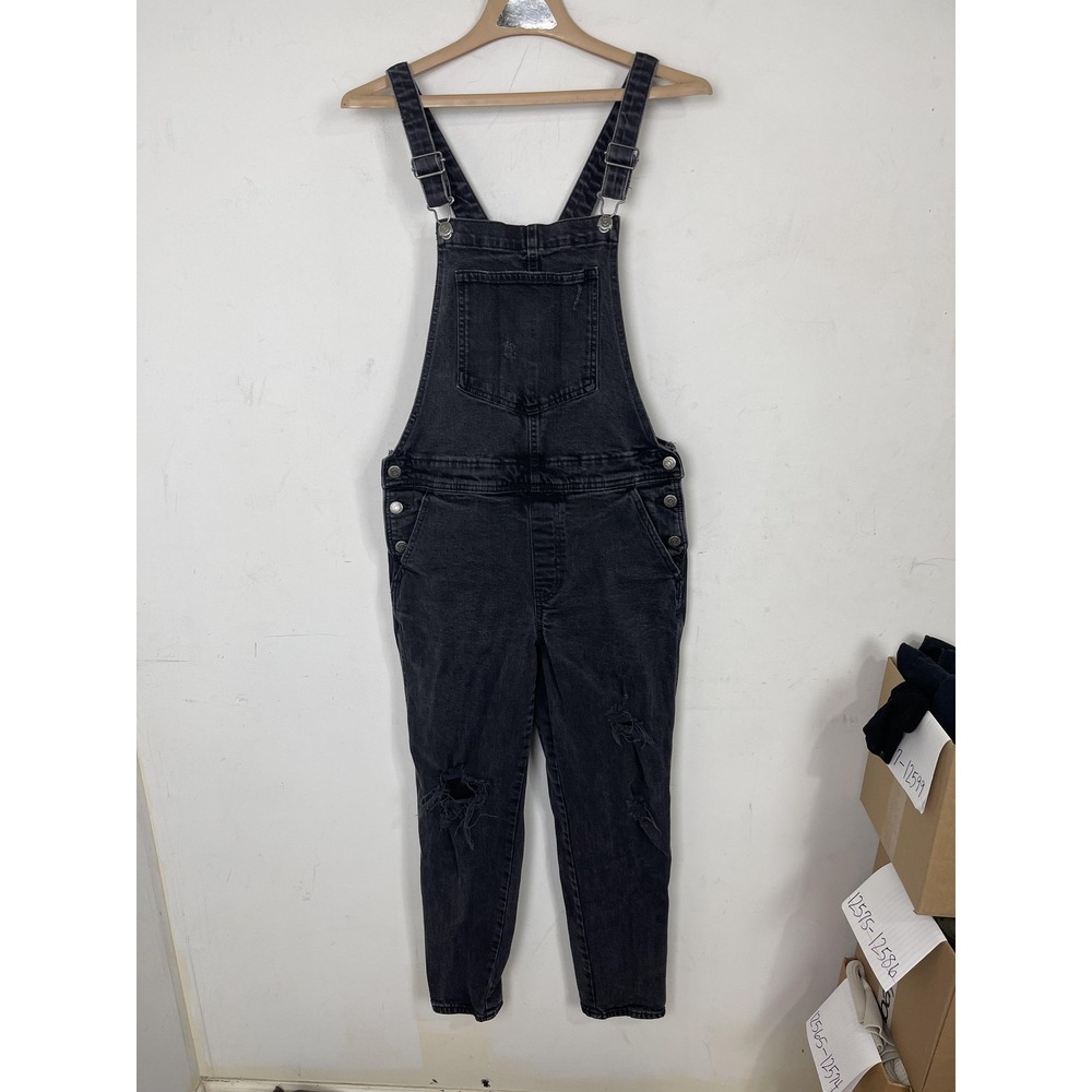 Old Navy Overalls Womens 8 Black Denim Farmer Distressed Fall Workwear Country